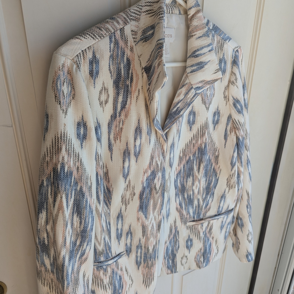 Chico's Beige and Navy Ikat Blazer